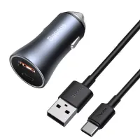 Baseus TZCCJD-03 Car Charger With USB TC to IP (1M) Cable Black (40W)